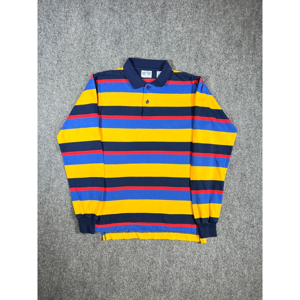 Vintage 90s Striped Rugby Polo Shirt Youth Large Long Sleeve